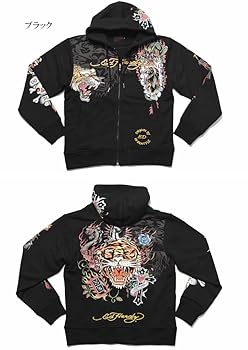 Ed Hardy パーカー barebear Ed Hardy エドハーディー パーカー TIGER 虎柄 刺繍プリント 裏